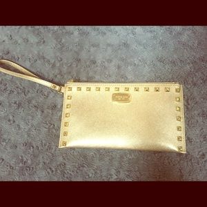Michael Kors Sandrine Gold Leather zip wristlet